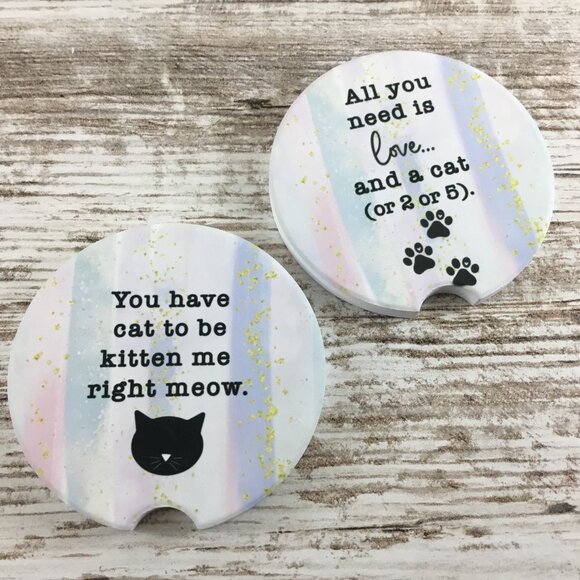 Funny Cat Lover Car Coasters Set of 2 - Picture 4 of 7